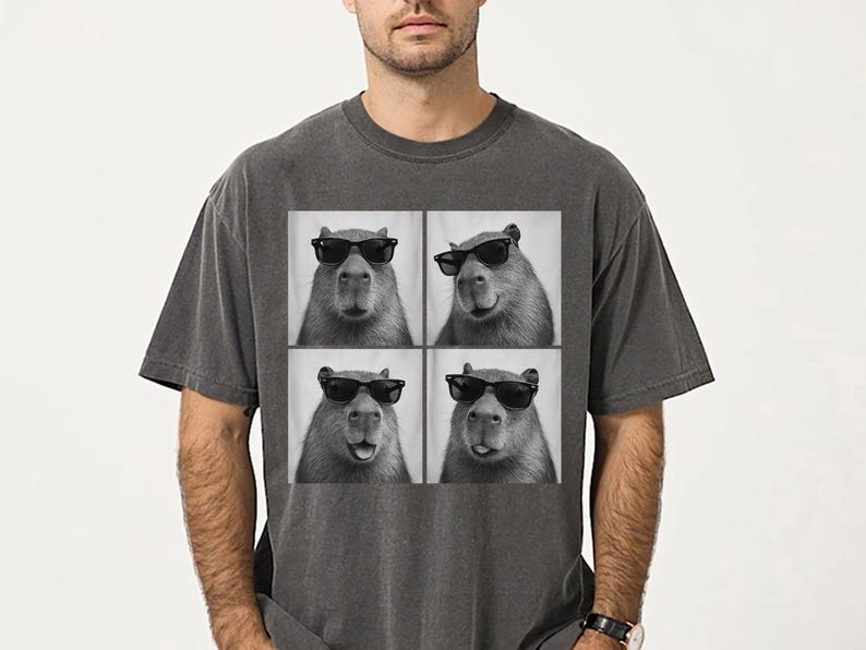 Funny and Cute Comfort Colors shirt for Capybara and Photobooth animal lovers! This Capybara wearing sunglasses in photo booth art tshirt or sweatshirt is a perfect gift for Capybara and Animal Lover.
