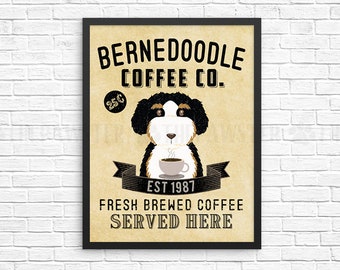 Coffee Wall Decor, Bernedoodle Kitchen Art Print, Dog Coffee Wall Art, Coffee Shop Sign, Vintage Coffee Bar Decor, Dog Kitchen Poster