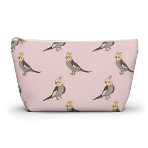 Cockatiel Pouch, Pencil Case, Cockatoo Bird Custom Teacher Pencil Pouch, Bridesmaid Cosmetic Bag, Parrot Zipper Makeup Bag, Accessory Pouch