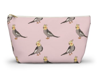 Cockatiel Pouch, Pencil Case, Cockatoo Bird Custom Teacher Pencil Pouch, Bridesmaid Cosmetic Bag, Parrot Zipper Makeup Bag, Accessory Pouch