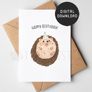 Cartão de aniversário de ouriço para impressão, cartão de feliz aniversário de Hedgie, cartões de aniversário fofos para amantes de ouriço, presente de mãe de ouriço
