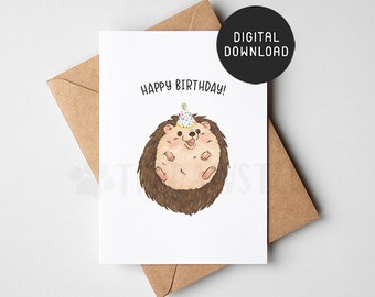 PRINTABLE Hedgehog Birthday Card, Hedgie Happy Birthday Card, Cute Birthday Cards for Hedgehog lovers, Hedgehog Mom Gift