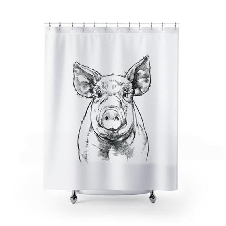 Pig Farmhouse Shower Curtain Farm Animal Shower Curtains Set Etsy