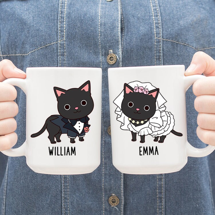 JVSupply Valentines Day Gifts Cute Kissing Cat Mug Matching Couples Stuff Ceramic Coffee Mug Set Couple Gifts for Wedding Anniversary Engagement