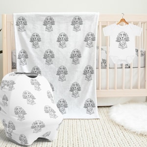 Couverture pour bébé Setter anglais, cadeau baby shower chien, housse de siège auto pour bébé, couverture à emmailloter pour chien, drap de lit de bébé, bavoir, bonnet pour bébé chien