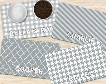Custom Dog Mat, Gray Minimalist Personalized Pet Placemat, Cat mat, Custom Name Dog Pet Food Bowl Mat, Dog Cat Feeding Mat, New Puppy Gift