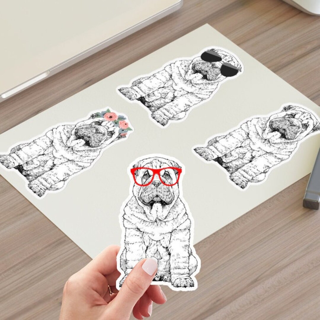 Shar Pei Sticker Sheet, Sharpei Vinyl Stickers, Floral Sunglasses Dog ...