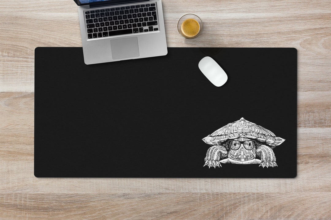 Red Eared Slider Turtle Large Desk Mat, Turtle Mousepad, Black Desk Pad ...