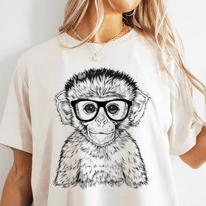 Funny and Cute Nerdy Safari Animal Wearing Glasses shirt for Monkey lovers! This Monkey art tshirt, tank top, kids tee, youth or sweatshirt is a perfect gift for Monkey Lover and Wild Animal Lovers.
