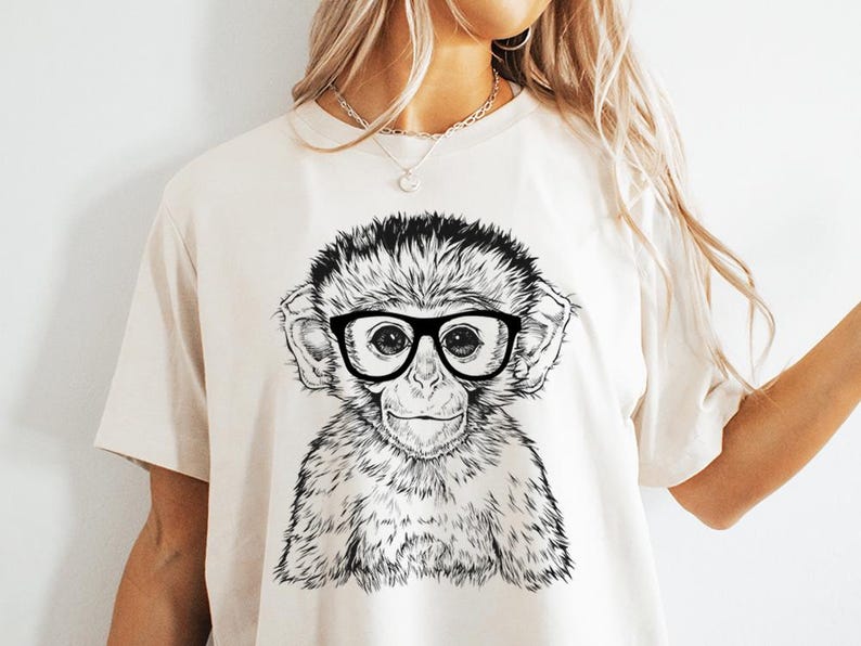 Funny and Cute Nerdy Safari Animal Wearing Glasses shirt for Monkey lovers! This Monkey art tshirt, tank top, kids tee, youth or sweatshirt is a perfect gift for Monkey Lover and Wild Animal Lovers.