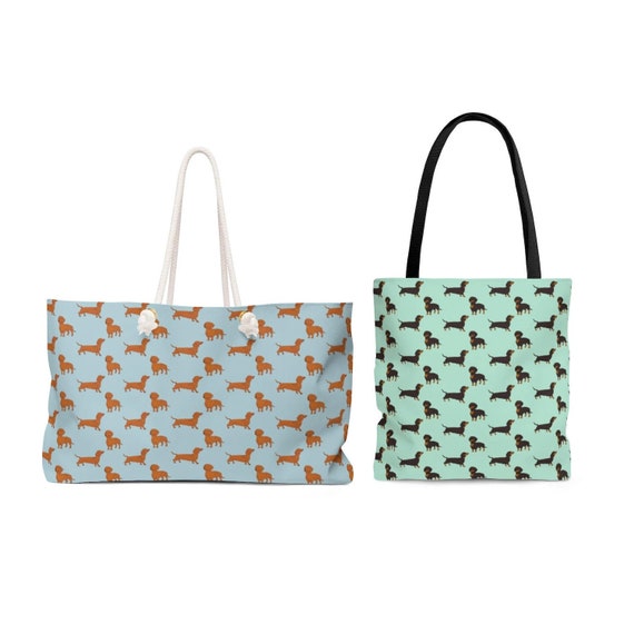 Dachshund Tote Bag, Wiener Dog Pattern Weekender Bag for Women, Cute Beach Bag, Weekend Bag, Shopping Bag, Weenie Doxie Mom Gift