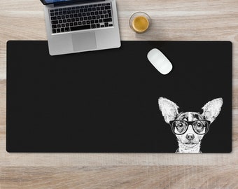 Rat Terrier Desk Mat, Dog Mom Mousepad, Large Black Desk Pad, Mouse Pad or Keyboard Wrist Rest, Rat Terrier Dog Dad Office Desk Decor Gift