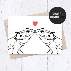 DRUCKBARE Happy Valentines Day Karte, Bartagame Liebeskarte für ihn, sie, Hochzeitstag Karte für Mann, Frau, Freund Freundin