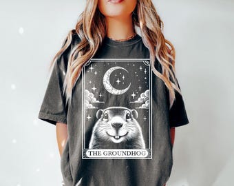 Groundhog Shirt, Tarot Card Shirt, Ground Hog Halloween Moon Shirt, Funny Groundhog Day Gift, Woodchuck Lover Gifts, Comfort Colors Shirt