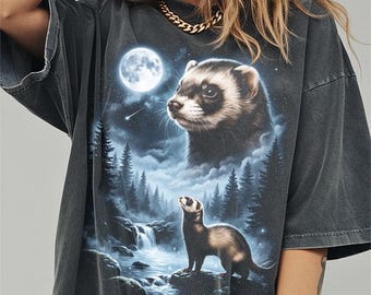 Ferret Howling at Moon Shirt, Funny Animal Comfort Colors Halloween Tshirt, Gifts