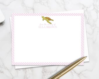 Custom Sea Turtle Baby Thank You Card, Baby Shower Thank You Note Cards Personalized Baby Notecard, Sea Animal Baby Thanks Card Set Envelope