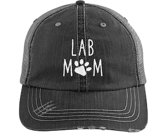 Lab Mom Distressed Hat, Labrador Retriever Mom Embroidered Baseball Hats, Dog Lover Camo Dad Hat, Fur Mama Women Cap, Rescue Dog Mom Gift