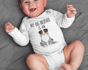 My Big Brother / Sister is an Australian Shepherd Baby Bodysuit, Aussie Dog Baby Boy Baby Girl Long Sleeve Baby Bodysuit, Baby Shower Gift