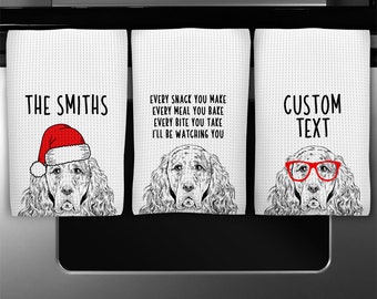 English Setter Kitchen Towel, Christmas Tea Towel, Funny Dog Hand Towels, Custom Waffle Weave Towel, Personalized Housewarming Gift