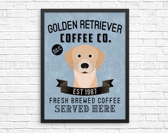 Coffee Wall Decor, Golden Retriever Kitchen Art Print, Dog Coffee Wall Art, Coffee Shop Sign, Vintage Coffee Bar Decor, Dog Kitchen Poster