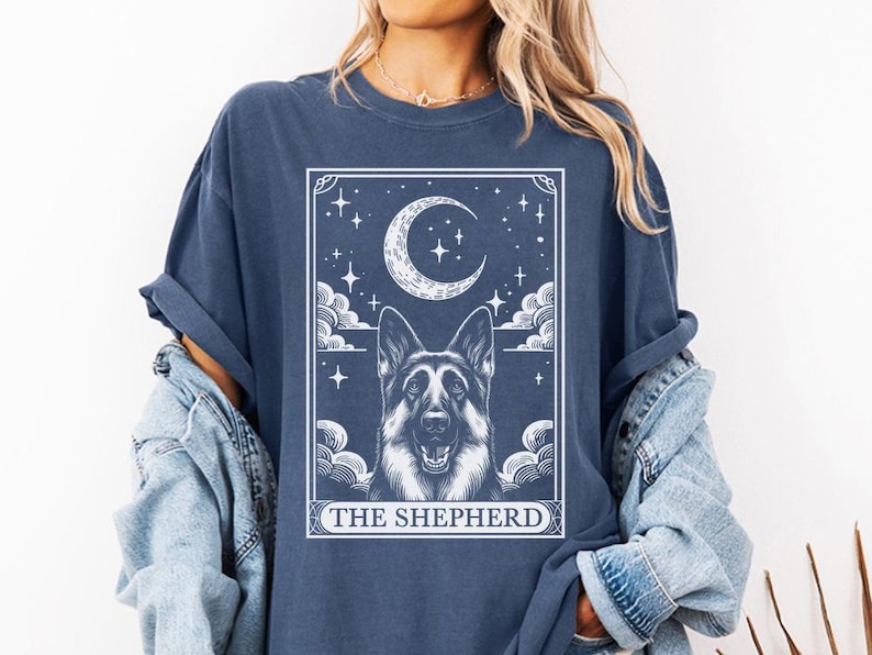 Funny and Cute Comfort Colors shirt for German Shepherd and Tarot Card lovers! This Tarot Card The German Shepherd Dog art tshirt or sweatshirt is a perfect gift for GSD Mom, Alsatian Dad and Dog Lover.