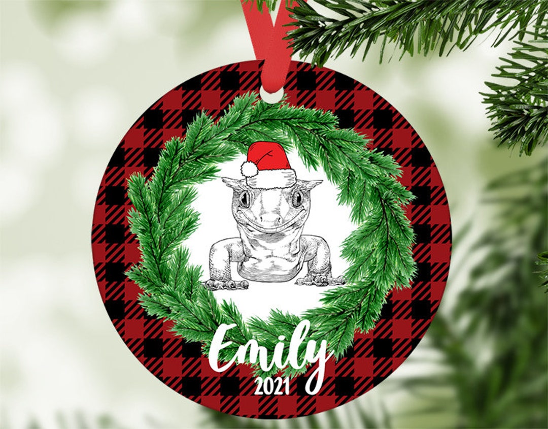 Crested Gecko Christmas Ornament, Personalized Santa Hat Lizard