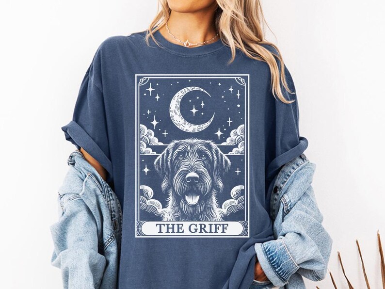 Funny and Cute Comfort Colors shirt for Wirehaired Pointing Griffon and Tarot Card lovers! This Tarot Card The Griff Dog art tshirt or sweatshirt is a perfect gift for Korthals Griffon Mom, Griff Dad and Dog Lover.