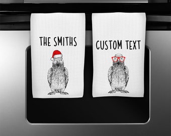 African Grey Parrot Kitchen Towel, Christmas Tea Towel, Funny Parrot Bird Hand Towels, Custom Waffle Towel, Personalized Housewarming Gift