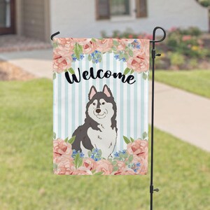 Siberian Husky Garden Flag, Spring Garden Flags, Dog House Flag, Floral Porch Yard Decor, Rustic Welcome Sign Farm Outdoor Decoration