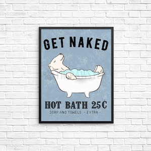 Get Naked Polar Bear Bathroom Wall Decor, Polar Bear Bathroom Art Print