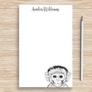 Monkey Notepad, Personalized Monkey Notepad, Custom Stationery, Teacher Coworker Graduation Gift, Wild Life Safari Animal Lover Gifts