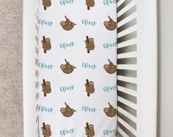 Custom Crib Sheet, Sloth Baby Changing Table Cover, Personalized Boy Girl Baby Bedding Sheet, Sloth Animal Newborn Baby Shower Gift