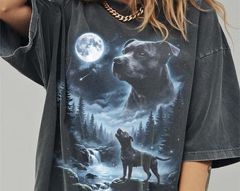 Staffordshire Bull Terrier Howling to the Moon Shirt, Funny Staffy Dog Comfort Colors Halloween Tshirt, Gifts