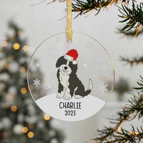 Personalized Doodle Dog Ornament Christmas, Custom Sheepadoodle Dog Holiday Ornaments Gift, Sheepdoodle Memorial Christmas Gift Decor