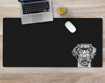 GWP Large Desk Mat, Dog Mom Mousepad, Black Desk Pad, Mouse Pad or Keyboard Wrist Rest, German Wirehaired Pointer Dad Office Desk Decor Gift