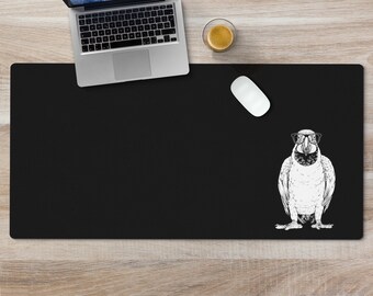Blue and Gold Macaw Large Desk Mat, Bird Mousepad, Black Desk Pad, Mouse Pad or Keyboard Wrist Rest, Parrot Gifts, Office Desk Decor Gift