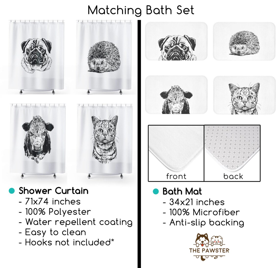 Tuxedo Cat Shower Curtain Cat Shower Curtains Set Bath Etsy