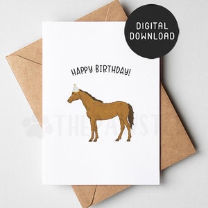 AFDRUKBARE paard verjaardagskaart, boerderij dieren Happy Birthday Card, leuke verjaardagskaarten voor jongens, meisjes, boer, paardrijden, paard moeder cadeau