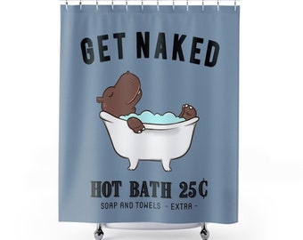 Hippopotamus Shower Curtain, Get Naked Shower Curtains, Bath Curtain, Animal Bathroom Decor Decorations, Housewarming Gift, Hippo Gifts