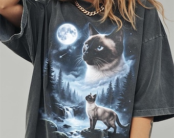 Siamese Cat Howling to the Moon Shirt, Funny Cat Comfort Colors Halloween Tshirt, Gifts