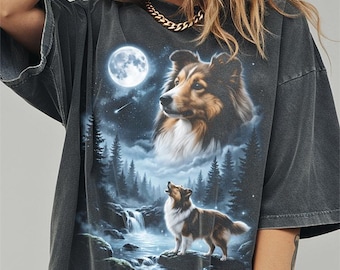 Shetland Sheepdog Howling to the Moon Shirt, Funny Sheltie Dog Comfort Colors Halloween Tshirt, Gifts