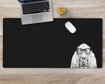 Bloodhound Large Desk Mat, Dog Mom Mousepad, Black Desk Pad, Mouse Pad or Keyboard Wrist Rest, Blood hound Dog Dad Office Desk Decor Gift