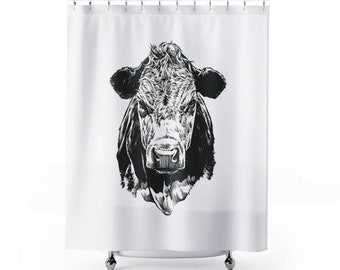 Cow Farmhouse Shower Curtain, Farm Animal Shower Curtains Set, Bath Curtain, Bath Mat, Bathroom Decor, Cottage Housewarming Gifts