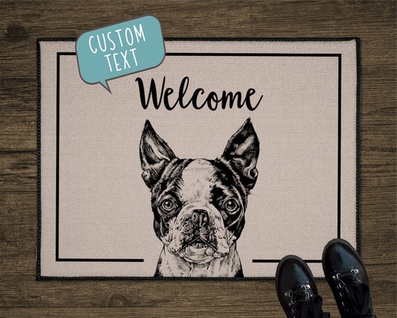 Boston Terrier Door Mat, Dog Custom Front Doormat, Personalized