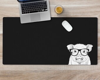 Baby Pig Large Desk Mat, Farm Animal Mousepad, Black Desk Pad, Mouse Pad or Keyboard Wrist Rest, Pig Mom Office Desk Decor Gift