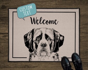 Saint Bernard Door Mat, St. Bernard Dog Custom Doormat, Personalized Welcome Mat, Large Floor Mat, Realtor Gift for Clients, Closing Gift