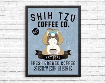 Coffee Wall Decor, Shih Tzu Kitchen Art Print, Dog Coffee Wall Art, Coffee Shop Sign, Vintage Coffee Bar Decor, Shihtzu Dog Kitchen Poster