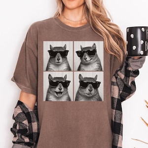 Funny and Cute Comfort Colors shirt for Squirrel and Photobooth animal lovers! This Squirrel wearing sunglasses in photo booth art tshirt or sweatshirt is a perfect gift for Squirrel and Woodland Animal Lover.