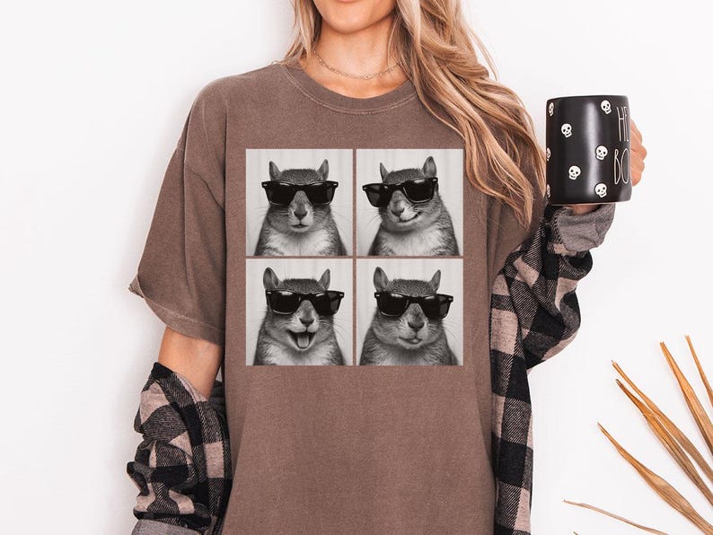 Funny and Cute Comfort Colors shirt for Squirrel and Photobooth animal lovers! This Squirrel wearing sunglasses in photo booth art tshirt or sweatshirt is a perfect gift for Squirrel and Woodland Animal Lover.
