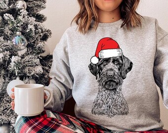Pull de Noël allemand à poil dur, chemise de Noël Père Noël GWP, pull de Noël pour maman chien, cadeau de Noël allemand à poil dur